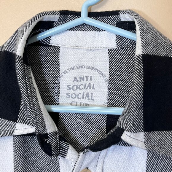 Anti Social Social Club Flannel Plaid Floral Button Down Shirt - Men's Size L - Picture 3 of 14